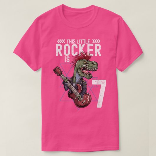 Kinder Rock en Roll Music T Rex Dinosaur 7th Birth T-shirt (Design voorkant)
