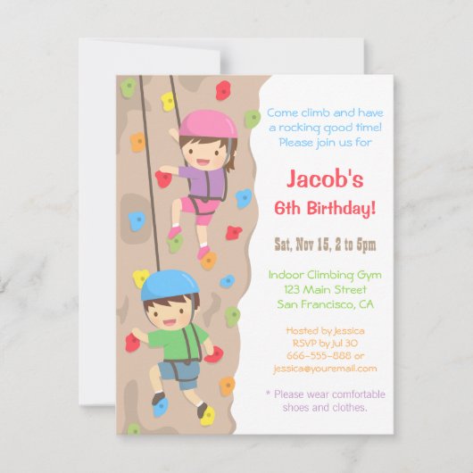 Kinder rockbeklimming op Birthday Party Kaart (Voorkant)