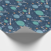 Kinder Rocket Ship Jupiter Saturn Planet Stars Cadeaupapier (Hoek)