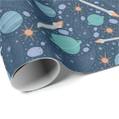 Kinder Rocket Ship Jupiter Saturn Planet Stars Cadeaupapier (Rol Hoek)