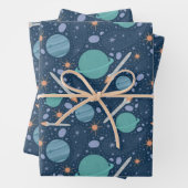 Kinder Rocket Ship Jupiter Saturn Planet Stars Inpakpapier Vel (In situ)