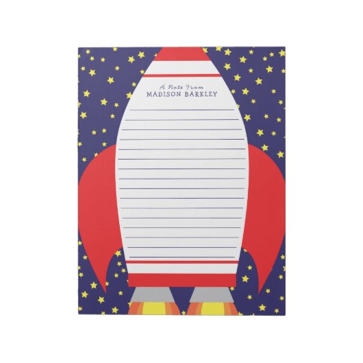 Kinder Rocket Space Ship Personal Briefpapier Noti Notitieblok (Linkerzijde)