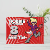 Kinder rockstar boy 8e verjaardag rood grijs uitno kaart (Staand voorkant)