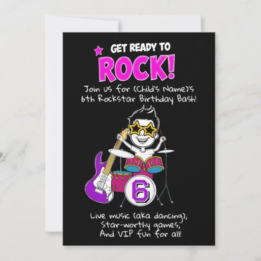 Kinder Rockstar thema verjaardagsfeestje krijgen r Kaart (Voorkant)
