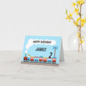 Kinder rode blauwe trein verjaardag Kaart (Gele Bloem)