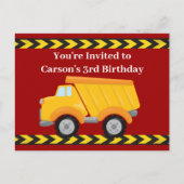 Kinder Rode Dump Truck Boys Verjaardagsfeest Uitnodiging Briefkaart (Voorkant)