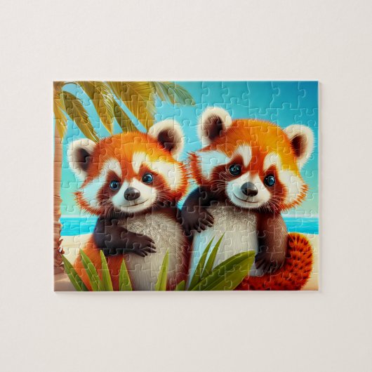 Kinder Rode Pandas Jigzaag Puzzle - Tropisch Legpuzzel (Horizontaal)