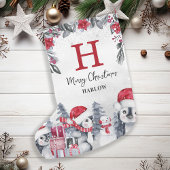 Kinder Rode Pinguïn Monogram Naam Kleine Kerstsok