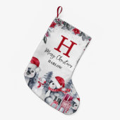 Kinder Rode Pinguïn Monogram Naam Kleine Kerstsok (Voorkant (Hangend))