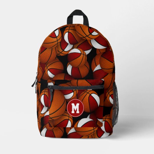 kinder rode witte basketballen patroon monogram bedrukte rugzak (Voorkant)