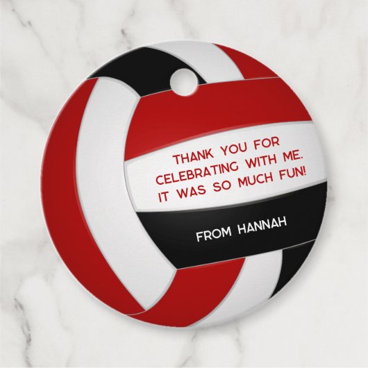kinder rode zwarte volleybal verjaardagsfeestje bedankjes labels (Voorkant)
