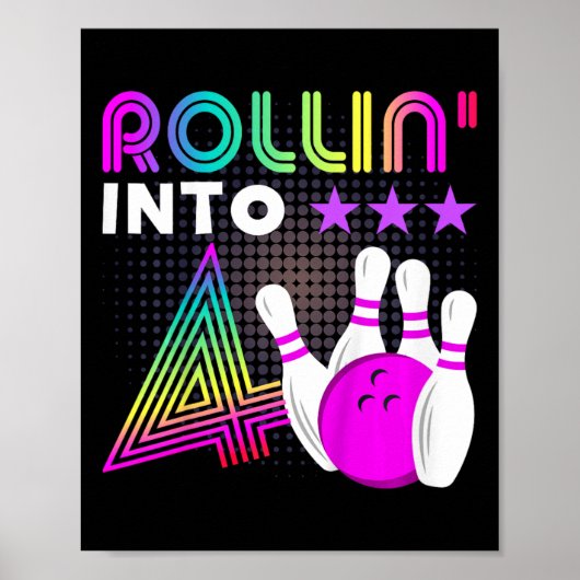Kinder Rollin In 4 Bowling Verjaardagsfeest 4e Geb Poster (Voorkant)