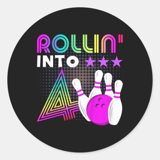 Kinder Rollin In 4 Bowling Verjaardagsfeest 4e Geb Ronde Sticker (Voorkant)