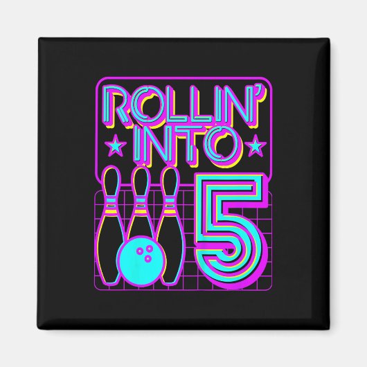 Kinder Rollin in 5 Bowling Bowler 5th Birthday Par Magneet (Voorkant)