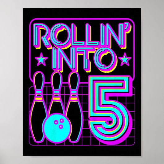 Kinder Rollin in 5 Bowling Bowler 5th Birthday Par Poster (Voorkant)