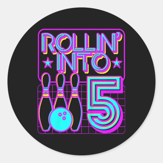 Kinder Rollin in 5 Bowling Bowler 5th Birthday Par Ronde Sticker (Voorkant)