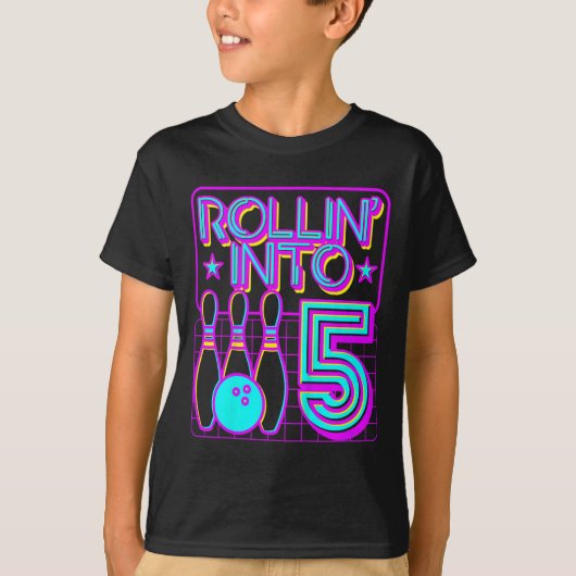 Kinder Rollin in 5 Bowling Bowler 5th Birthday Par T-shirt (Voorkant)