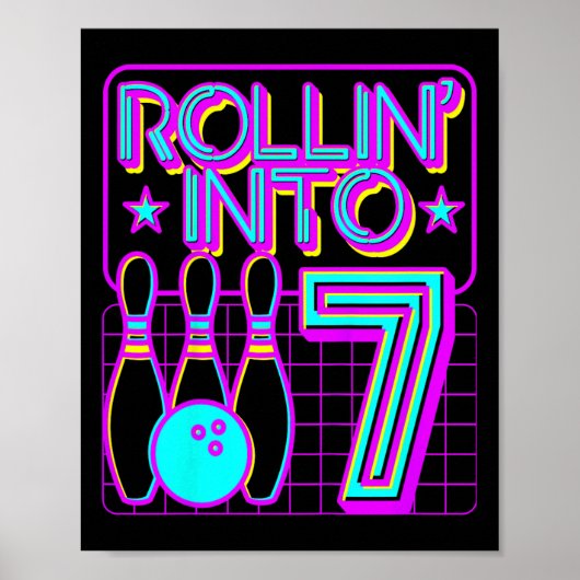 Kinder Rollin In 7 Bowling Bowler 7e Verjaardag Pa Poster (Voorkant)