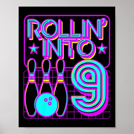 Kinder Rollin In 9 Bowling Retro Bowler 9e Geboort Poster (Voorkant)