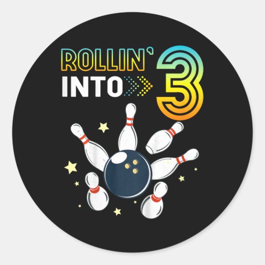Kinder Rolling In 3 Jaar Oud Verjaardag Bowling Lo Ronde Sticker (Voorkant)