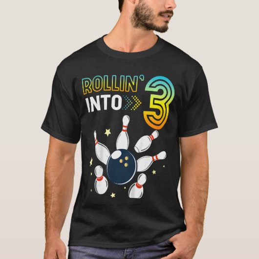 Kinder Rolling In 3 Jaar Oud Verjaardag Bowling Lo T-shirt (Voorkant)