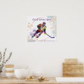 Kinder Room Scripting God houdt van u Hockey Playe Poster (Keuken)