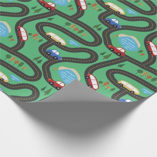 Kinder routekaart - Rode en blauwe auto's Cadeaupapier (Hoek)