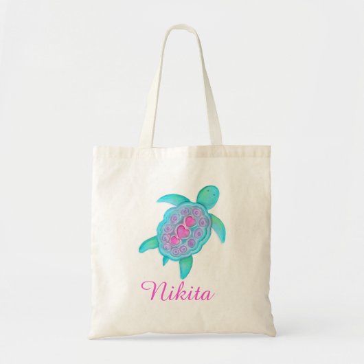Kinder roze Aqua turtle harten bibliotheek tas (Voorkant)