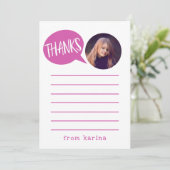 Kinder roze bedankkaart met aangepaste foto (Staand voorkant)