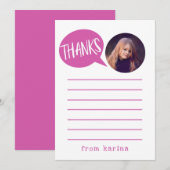 Kinder roze bedankkaart met aangepaste foto (Voorkant / Achterkant)