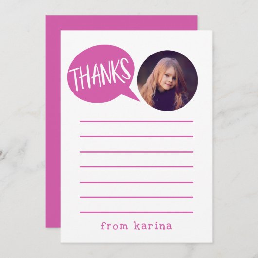 Kinder roze bedankkaart met aangepaste foto (Voorkant / Achterkant)