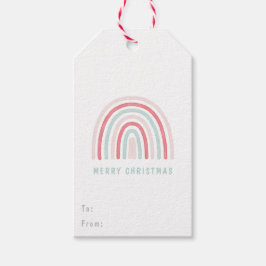 Kinder Roze Boho Kerstregenboog Label Cadeaulabel