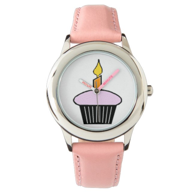 Kinder Roze Cupcake Thema Verjaardagshorloge Horloge (Voorkant)