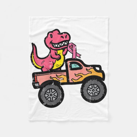 Kinder Roze Dino Monster Truck Borstkanker Awarene Fleece Deken (Voorkant)