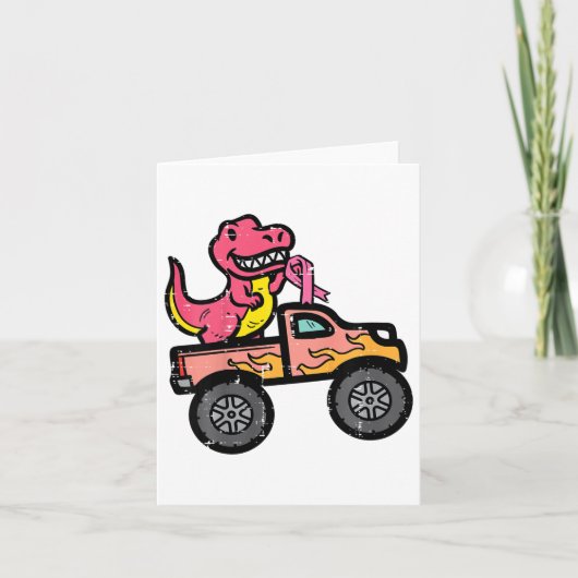 Kinder Roze Dino Monster Truck Borstkanker Awarene Kaart (Voorkant)