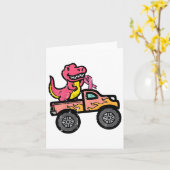 Kinder Roze Dino Monster Truck Borstkanker Awarene Kaart (Gele Bloem)