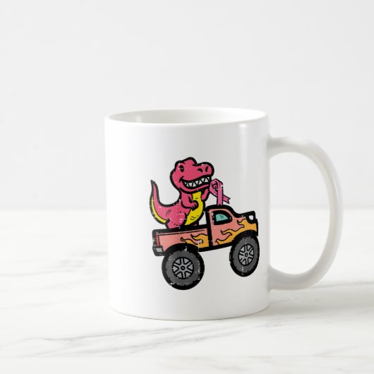 Kinder Roze Dino Monster Truck Borstkanker Awarene Koffiemok (Rechts)
