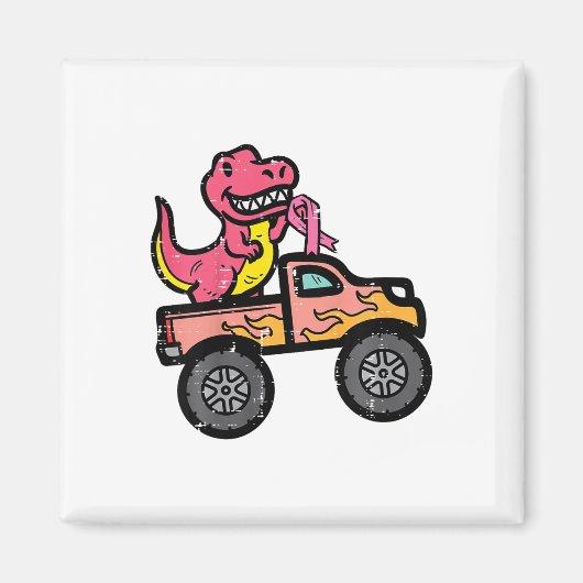 Kinder Roze Dino Monster Truck Borstkanker Awarene Magneet (Voorkant)