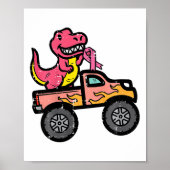 Kinder Roze Dino Monster Truck Borstkanker Awarene Poster (Voorkant)