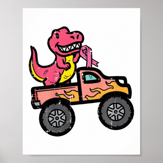 Kinder Roze Dino Monster Truck Borstkanker Awarene Poster (Voorkant)