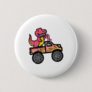 Kinder Roze Dino Monster Truck Borstkanker Awarene Ronde Button 5,7 Cm