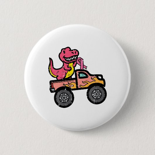 Kinder Roze Dino Monster Truck Borstkanker Awarene Ronde Button 5,7 Cm (Voorkant)