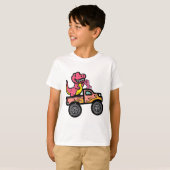 Kinder Roze Dino Monster Truck Borstkanker Awarene T-shirt (Voorkant volledig)