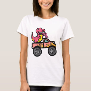 Kinder Roze Dino Monster Truck Borstkanker Awarene T-shirt