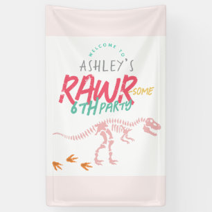 Kinder Roze Dinosaurus Meisjes Verjaardag Welkom T Spandoek