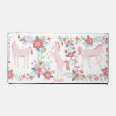 Kinder Roze Eenhoorn en Bloemen met Aangepaste Naa Bureaumat (Voorkant)