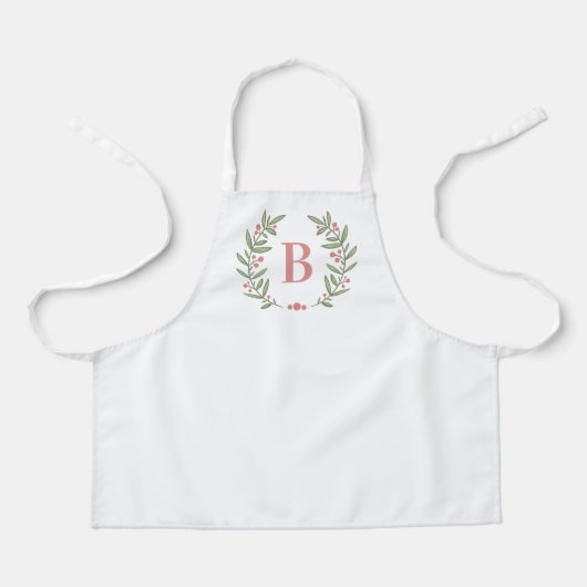 Kinder roze en groene bloemenmonogram schort (Voorkant)