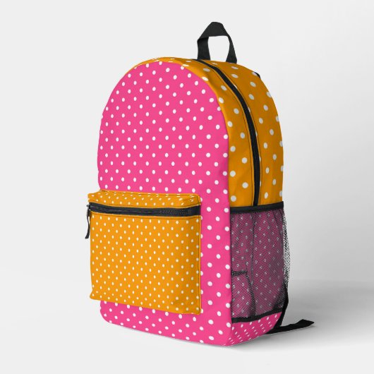 Kinder Roze Gele Polka Dots Bedrukte Rugzak (Achterkant Hoek Rechts)