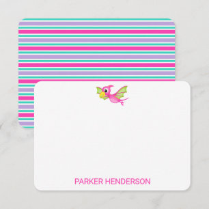Kinder roze gepersonaliseerde dinosaurie bedankkaart