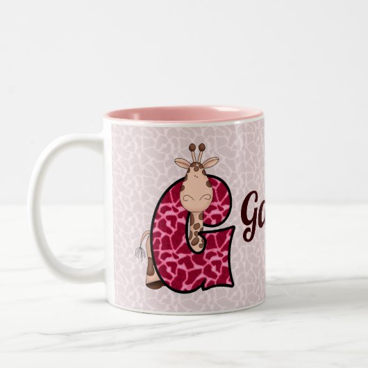 Kinder roze, gepersonaliseerde Monogram letter G m Tweekleurige Koffiemok (Links)